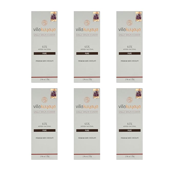 Villakuyaya Premium Dark Chocolate Single Origin 65% Pure (Bronze Award Winner – Academy of Chocolate London 2024) – Gourmet Ecuadorian Cacao Vegan &amp Gluten-Free (Pack of 6)