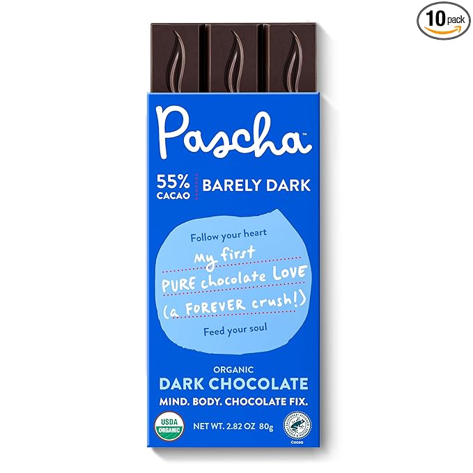 Pascha Organic Dark Chocolate Bars 55% Cacao Gluten Free &amp Non GMO 2.8 oz Pack of 10