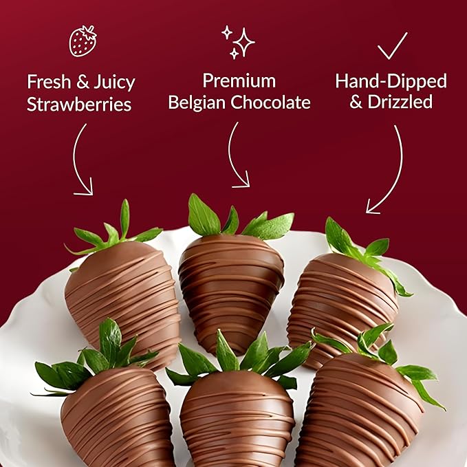 Shari’s Berries Artisan Belgian Milk Chocolate Covered Strawberries | Chocolate Covered Strawberry Gift Box | For Valentine's Day Anniversary Celebrations &amp Thank You’s (Full Dozen 12 Berries)