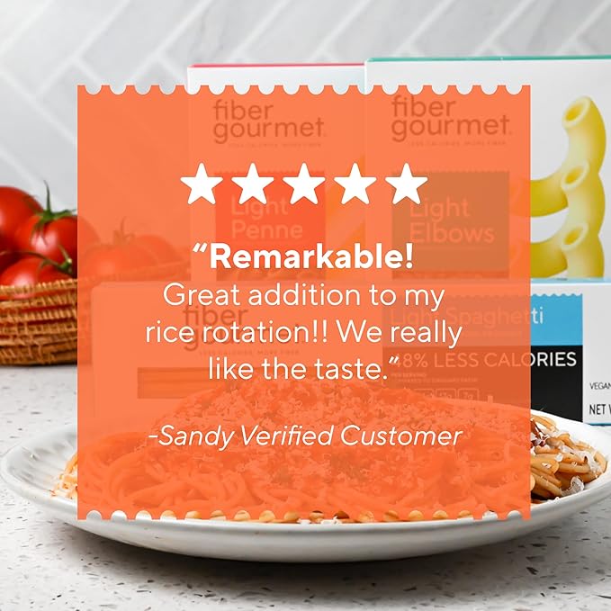 Fiber Gourmet Low Carb Pasta Variety Pack - Spaghetti Rotini Penne Elbows - High Fiber Keto Friendly Non-GMO Vegan Kosher - Made in Italy with 48% Fewer Calories and Reduced Net Carbs