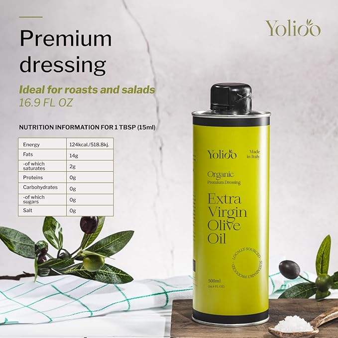 100% Tuscany Premium Organic Olive Oil Extra Virgin | Polyphenol Rich Extra Virgin Olive Oil Cold Pressed EVOO | Early Harvest from Italy (17.6oz)