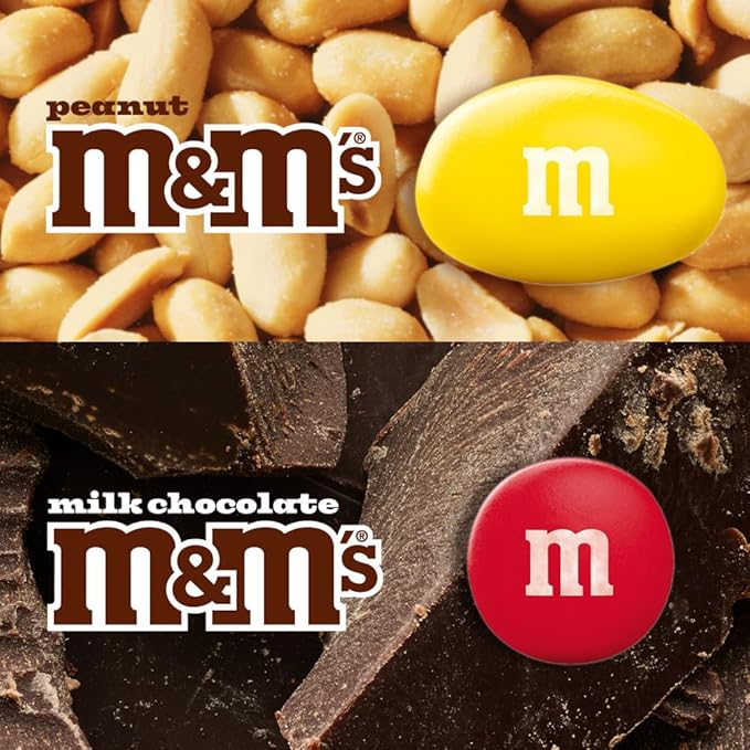 M&ampM’s Milk Chocolate and M&ampM’S Peanut Bulk Candy Jars Assorted Chocolate Candies Party Size Bulk Candy Movie Night Snacks Resealable and Recyclable 48.5 Oz Total (Pack of 2)