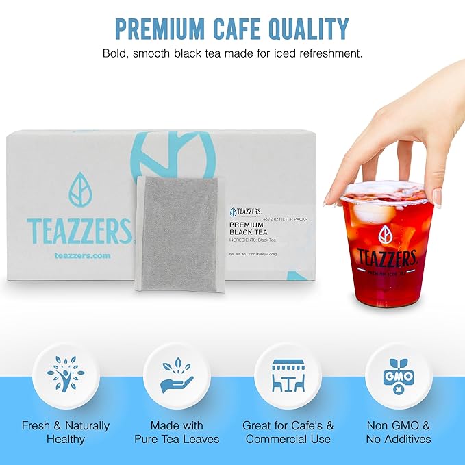 Teazzers Premium All-Natural Black Tea Bags – Great for Foodservice Commercial Ice Tea Brewers | Unsweetened USA-Made Bulk Green Tea for Restaurants Cafés &amp Home Brewing (2 Ounce 48 Count)