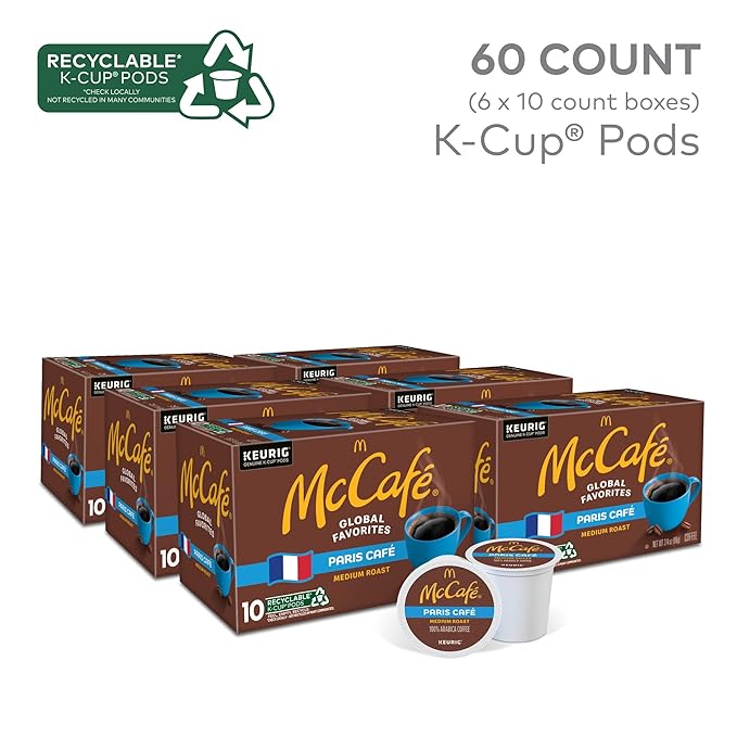McCafe Paris Café Single Serve Coffee Keurig K-Cup Pods Medium Roast Coffee 60 Count (6 Packs of 10)