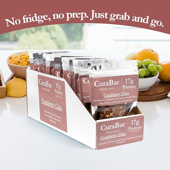 CuraBar Protein Bars – 17g Protein Low Carb Gluten Free Dairy Free Healthy Snack Seed Oil Free No Artificial Ingredients 12 Count Cranberry Chia