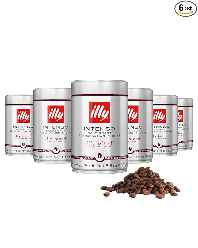 illy Whole Bean Coffee Intenso Bold Roast 100% Arabica Premium Italian Coffee Ideal for Espresso Drip Moka and French Press Brewing 8.8oz 6 Pack