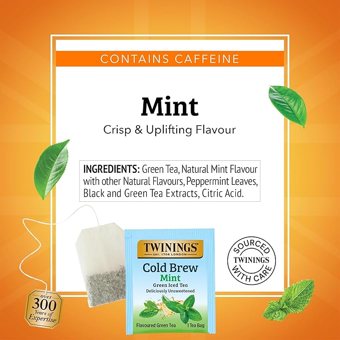 Twinings Mint Green Cold Brew Iced Tea Bags 20 Count (Pack of 6) Unsweetened Flavoured Green Tea Caffeinated 120 Teabags