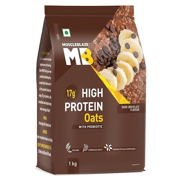Roti High Protein Oats with Added Probiotics 17 g Protein Rolled Oats Breakfast Cereals Gluten Free Trans Fat Free for Weight Management Dark Chocolate 1 kg