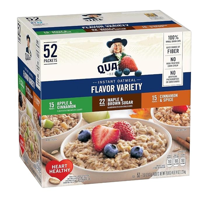 Instant Oatmeal Variety Pack 1.51 oz Packets 52 Count | Assorted Flavors Breakfast Cereal | Quick Heart-Healthy Whole Grain Oats – Ready in Minutes