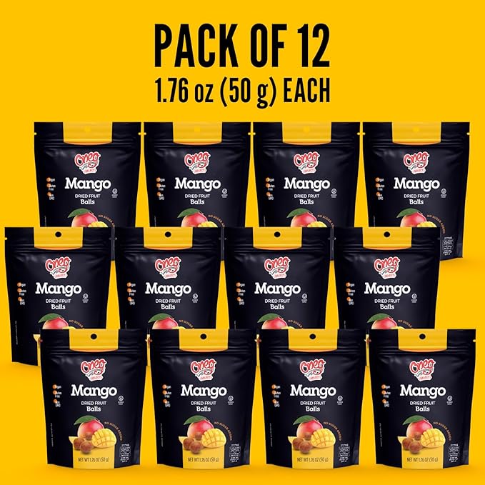 Oneg Dried Mango Balls 1.76oz Bag 12 Pack of Healthy Snacks Bulk Perfect Healthy Chips for Parties or Travel Ideal Kids Healthy Snacks for School Lunches After Playtime or Any Special Occasion
