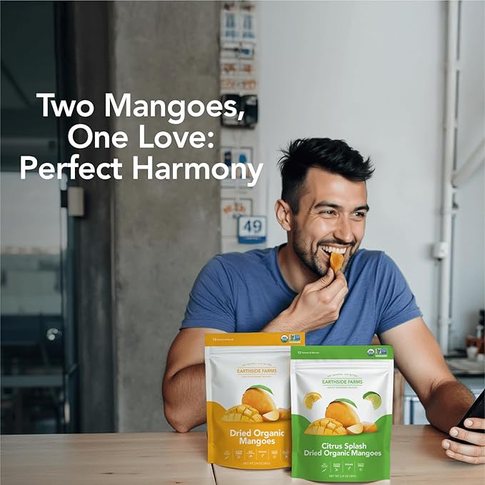 Earthside Farms - Dried Organic Mango Variety Pack Original and Citrus Splash Dried Mangoes Gluten Free No Added Sugar Non GMO Organic Vegan Snack Naturally Sweet and Flavorful (2.8oz 4 pack)