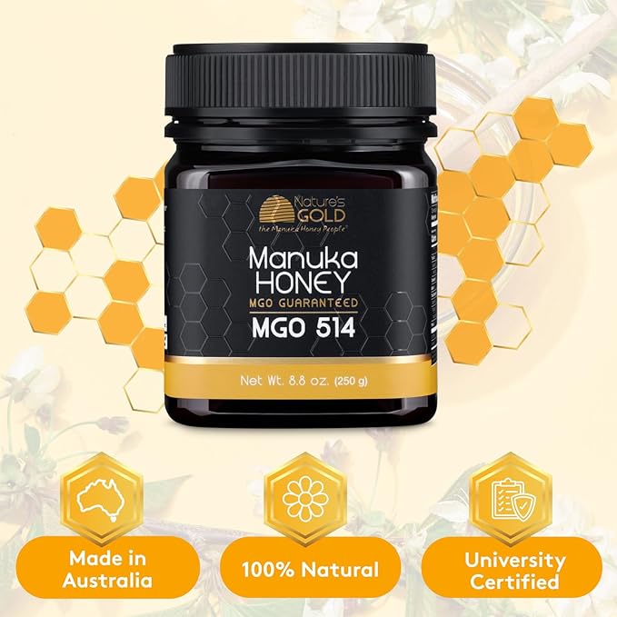 Nature's Gold Raw Manuka Honey MGO 514+ | Authentic MGO Australian Honey Non-GMO 100% Pure Genuine Traceable from Hive to Home