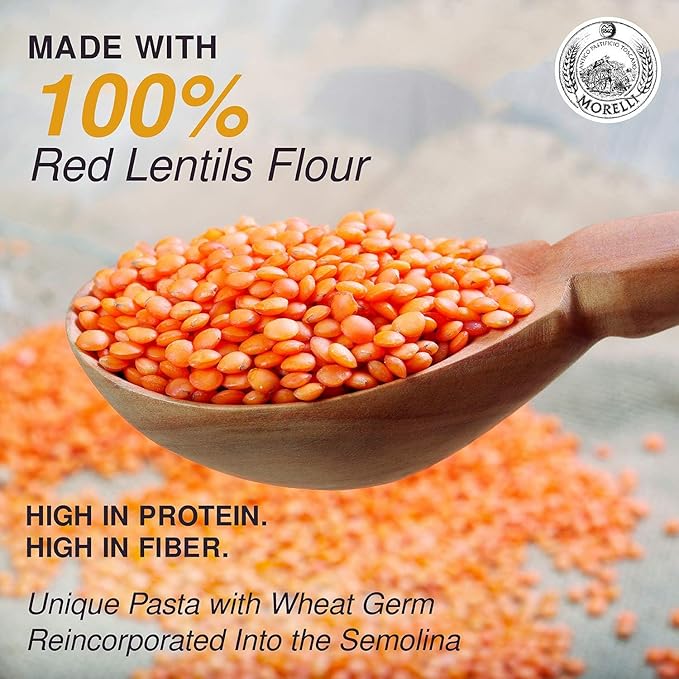 Morelli Pasta Fusilli Red Lentil Pasta - Gluten Free High Protein &amp Fiber - Imported from Italy 8.8oz / 250g (2 pack)