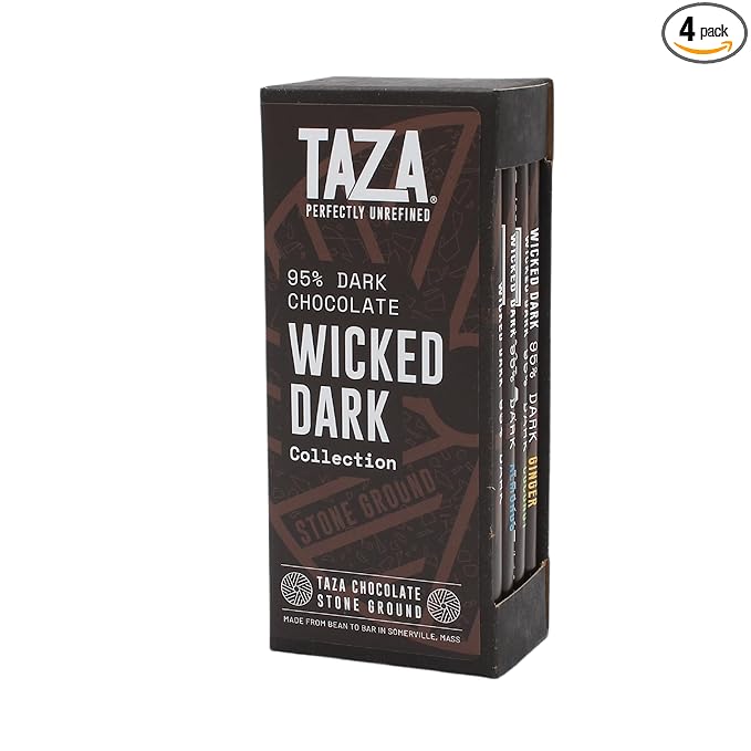 Taza Chocolate Organic Wicked Dark 95% Dark Bar Variety Pack Bundle 2.5 oz (4 count) Vegan
