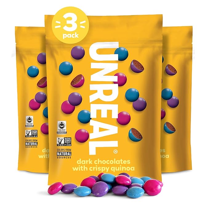 Unreal Dark Chocolate with Crispy Quinoa Zero Sugar Alcohols Non-GMO 5 Oz (Pack of 3)