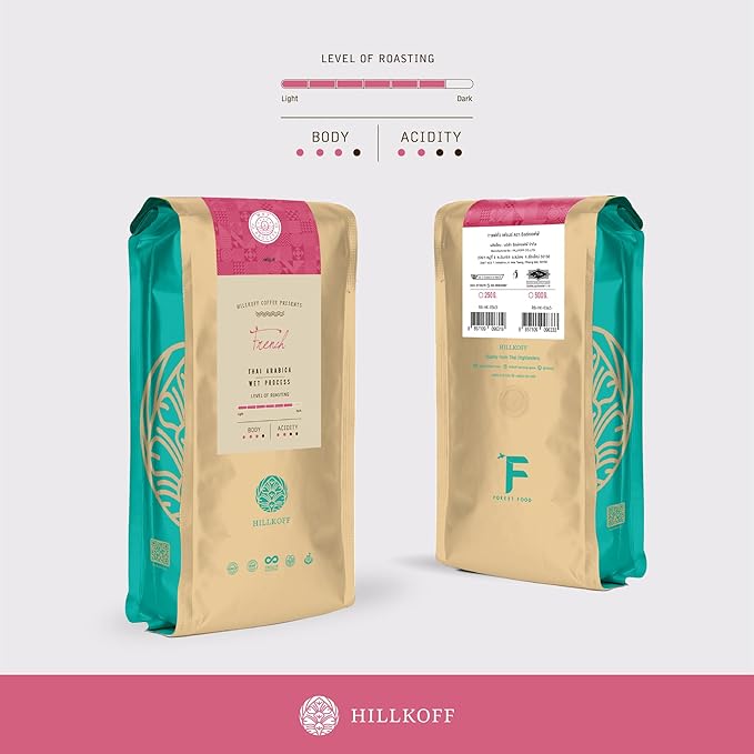 Hillkoff Coffee Beans form Northern Thai Arabica 100% Coffee Beans French Roast Whole Beans Coffee 8.8 Oz Thai Coffee House Coffee Thai Product (Medium Redish Brown Roasted) (French 250 grams)