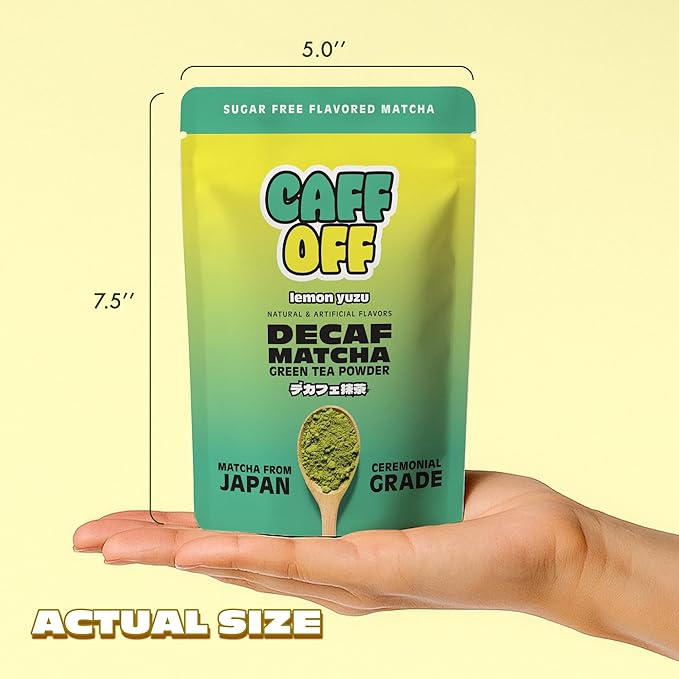 Caff Off Decaf Lemon Matcha Green Tea Powder From Japan – 3.52 oz / 100 g – Ceremonial Grade &amp Sugar-Free – No Fillers or Milk Powders – Naturally Decaffeinated Without Chemicals – Tested for Heav