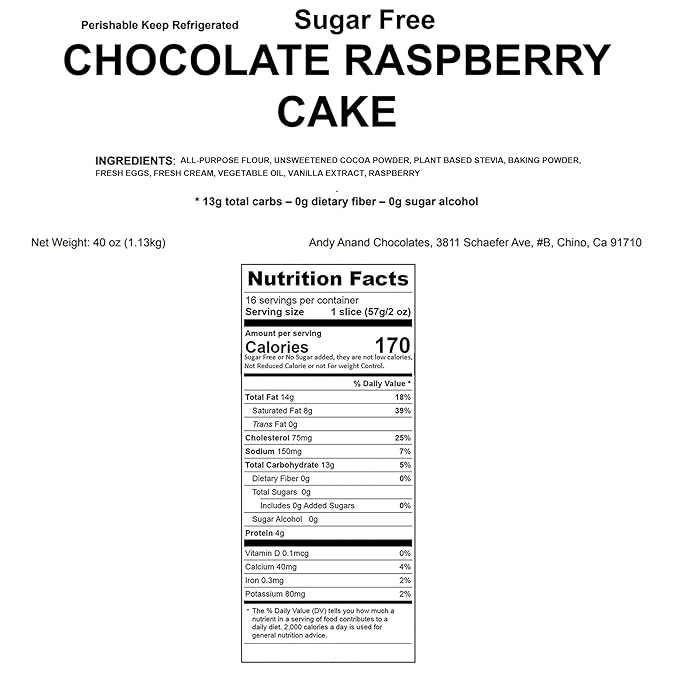 ANDY ANAND CHOCOLATIER Luxurious Sugar-Free Raspberry Chocolate Truffle Cake 9 Handcrafted with Real Chocolate &amp Cream Perfect for Desserts Lovers (2.8 lbs)