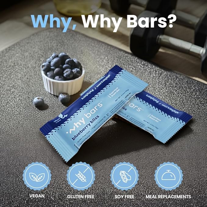 Why Bars Superfood Protein Bars 2.04 Ounce Bars - Protein Bar Superfood Gluten Free Non GMO Organic Vegan Simple Ingredients (Blueberry)