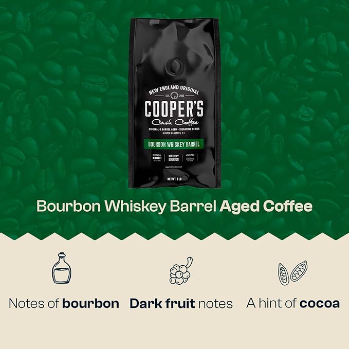 Bourbon Barrel Aged Coffee Single-Origin Colombian Beans Aged in Kentucky Bourbon Whiskey Barrels Medium Dark Roast Whole Bean 5 lb