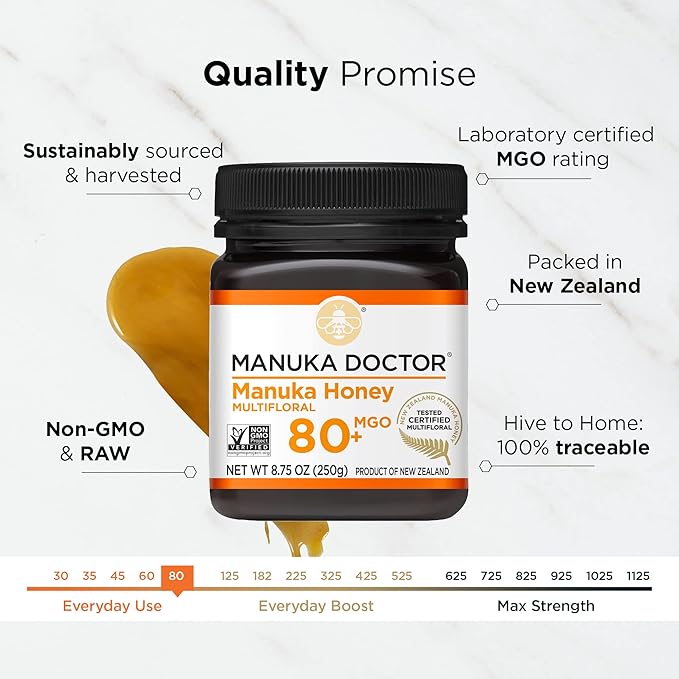 Manuka Doctor - MGO 80+ Manuka Honey Multifloral 100% Pure New Zealand Honey. Certified. Guaranteed. Raw. Non-GMO (8.75oz)