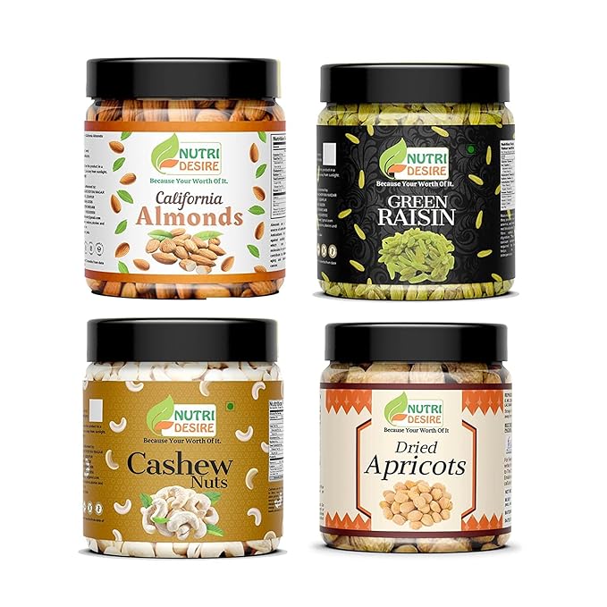 Nutri Desire Nutri Desire Dry Fruits Combo 1kg Almonds -250gm | Cashews -250gm| Dried Apricot 250gm | Raisins 250 | combo pack