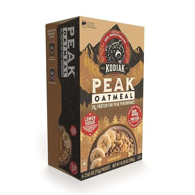 Kodiak Cakes Peak Instant Oatmeal Packets Banana Nut High Protein100% Whole Grains 6 box with 4 packets each (Total of 24 packets)