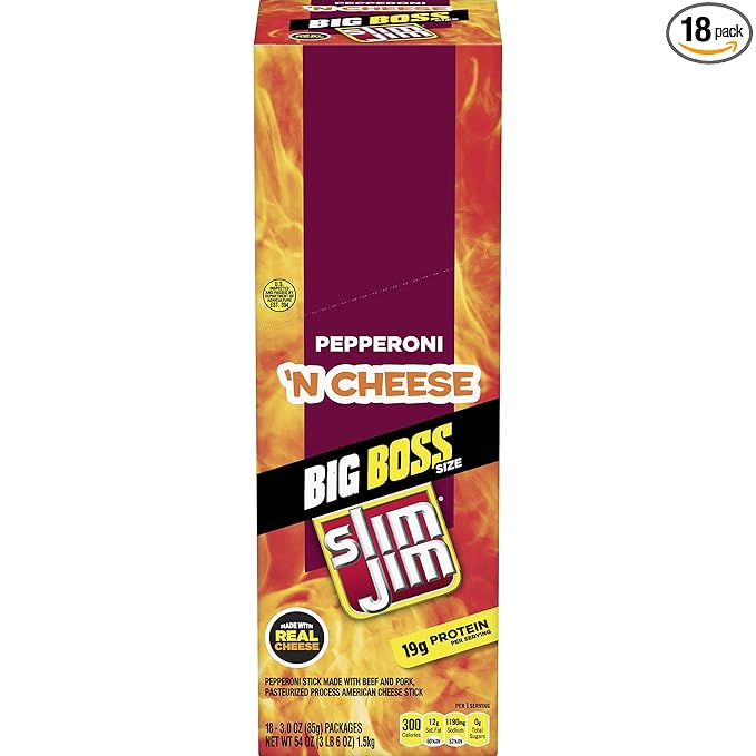 Slim Jim Beef and Cheese Stick Pepperoni ’n Cheese 3 Oz. 18-Count