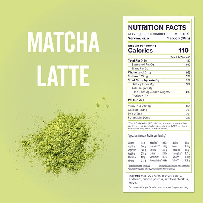 100% Whey Isolate Protein Powder (Matcha Latte) 5.9g BCAAs Gluten Free Zero Sugar Fast Absorbing Easy Digesting