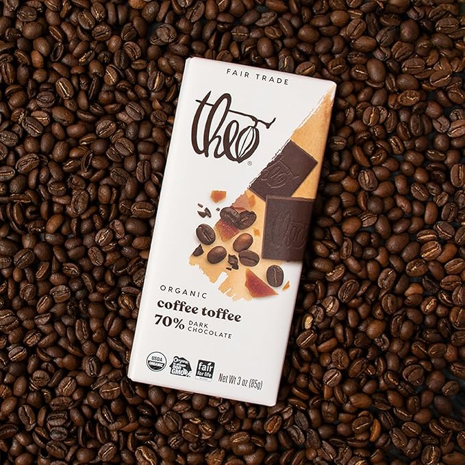 Theo Chocolate Coffee Toffee Organic Dark Chocolate Bar 70% Cacao 12 Pack | Fair Trade