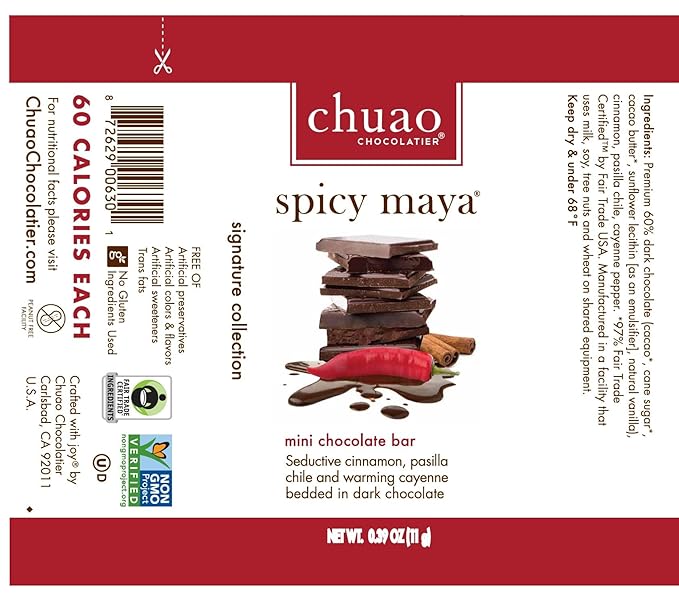 Chuao Chocolatier Spicy Maya Dark Chocolate Bars | Gourmet Cinnamon Cayenne Artisan No Preservatives | 24 Pack (0.39 oz each)
