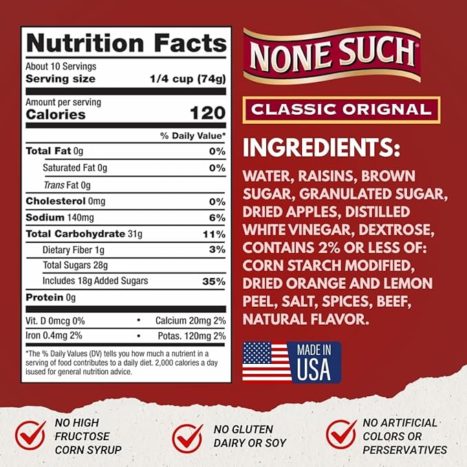 None Such Classic Original Mincemeat with Raisins and Apples 27 Ounce (Pack of 3)