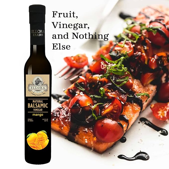 Ellora Farms Mango fruit Infused Greek Balsamic Vinegar thick and creamy no-added sugars no-preservatives 8.45 oz. bottle Pack of 1