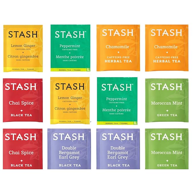 Stash Tea Variety Pack 180 Tea Bags – 6 Flavor Sampler (Herbal Black &amp Green) Non-GMO Verified.