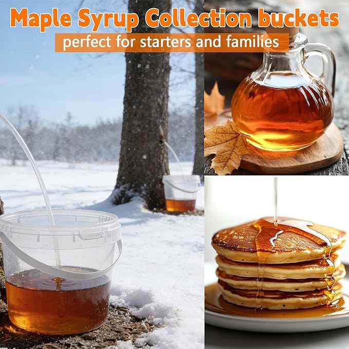 BOUTICOL 10 PCS Maple Syrup Collection Buckets - 5 L Clear Plastic Maple Syrup Tapping Containers with Lids for Experts or Beginners Maple Birch Syrup Collection Supplies