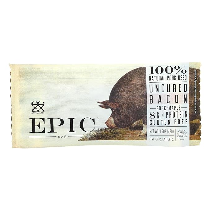 EPIC Bar Pork Mple Uncrd Bacon Pack of 12 Size 1.5 OZ (Low Carb Dairy Free Gluten Free Wheat Free Yeast Free)