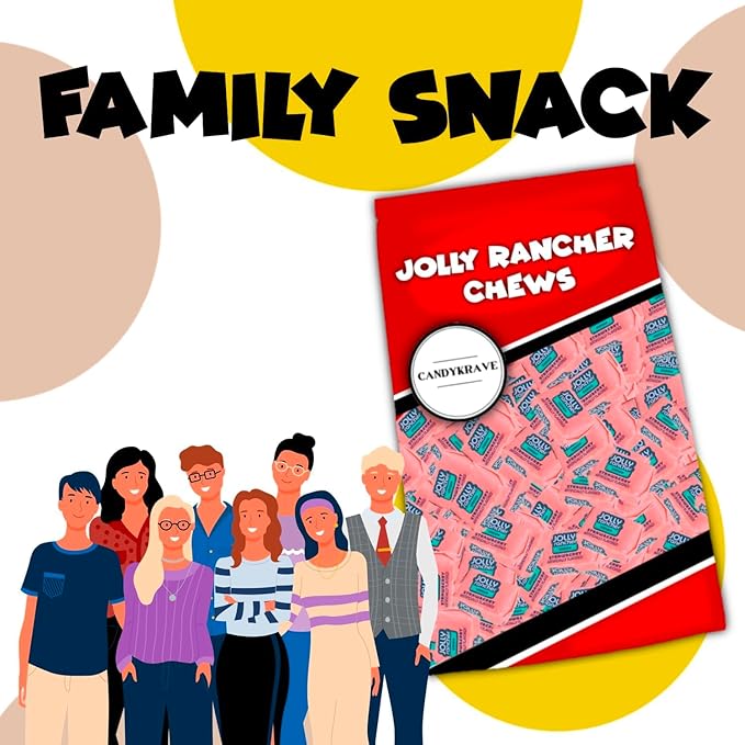 Jolly Ranchers Chews Candy - Watermelon + Strawberry Mix - 95 Pieces of Intense Fruity Blast - Individually Wrapped Delicious Candy Chews for Birthdays Easter Christmas &amp Pantry (1 lb)