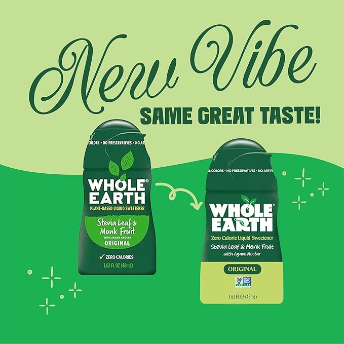 Whole Earth Stevia &amp Monk Fruit Liquid Sweetener Original No Erythritol Squeeze Bottle 1.62 Fl Oz (Pack of 12)