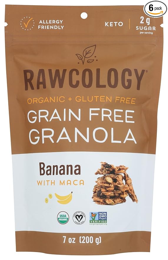 Rawcology Raw Crunch Granola Banana with Maca USDA Certified Organic Vegan Nut Free Dairy Free Soy Free Gluten Free &amp Non-GMO 7 Ounce (Pack of 6)