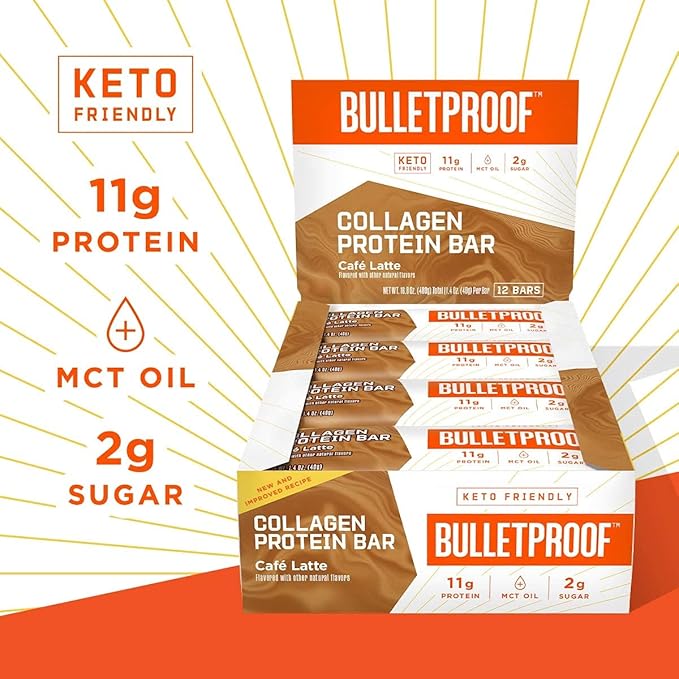 BULLETPROOF Cafe Latte Collagen Protein Bar 12 Count 1.4 OZ