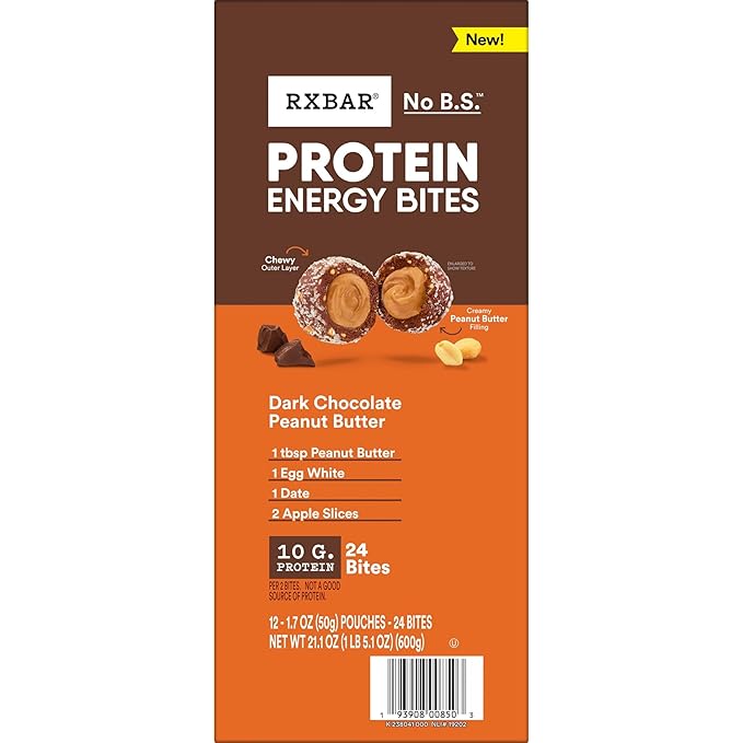 RXBAR Protein Energy Bites Gluten Free Protein Balls Dark Chocolate Peanut Butter 21.1oz Box (24 Bites)