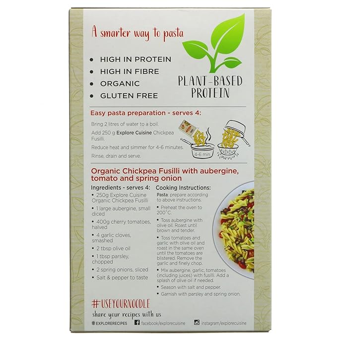 Explore Cuisine Organic Chickpea Fusilli Pasta Non GMO 8 Ounces (Pack Of 6)