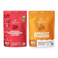Jungle Powders Freeze Dried Strawberries Organic USDA Certified Strawberry Slices 3.2 Ounce Bag + Apricot Powder 3.5 Ounce Powdered Freeze Dried Apricot Fruit Smoothie
