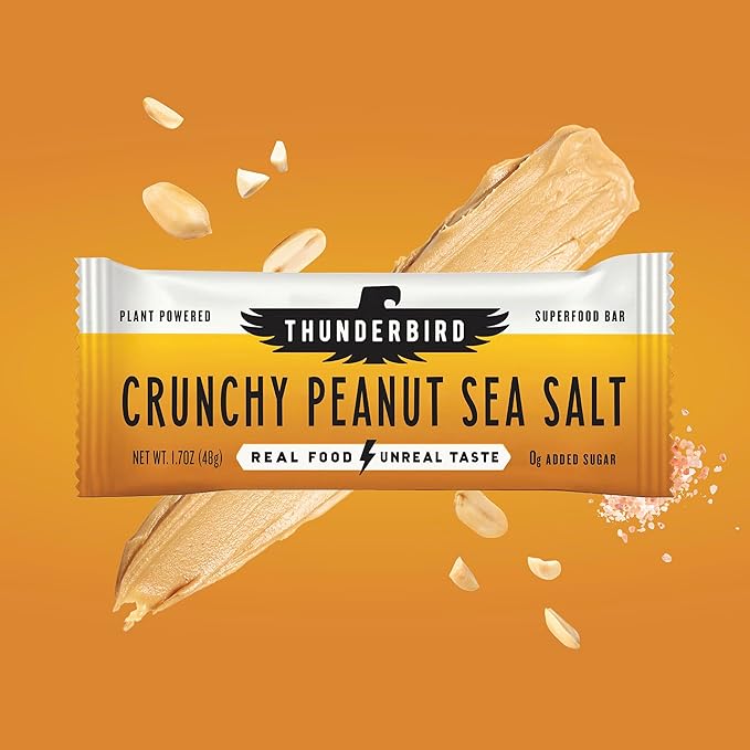 Thunderbird Bars Energy Snack Gluten-Free with Protein Healthy Real Food Vegan Non-GMO No Added Sugar (12 Count 1.7 oz. Bars) (Crunchy Peanut Butter)