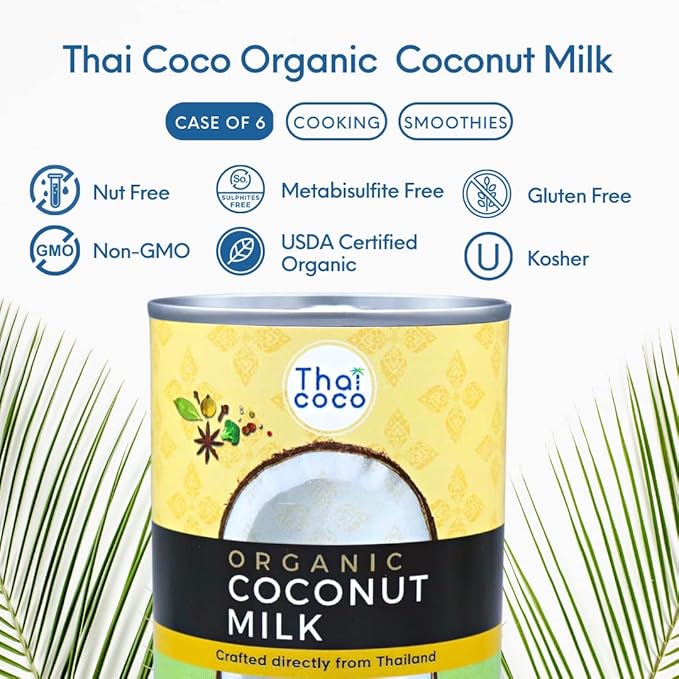 Thai Coco - Organic Coconut Milk Full Fat Unsweetened - 14 fl. oz. 6 Pk