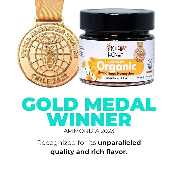 K&ampA HONEY Organic Bracatinga Honey | USDA Certified Organic | Award-Winning 100% Pure Honeydew | Raw Premium Honey | Natural Sugar Alternative | 8.47 oz
