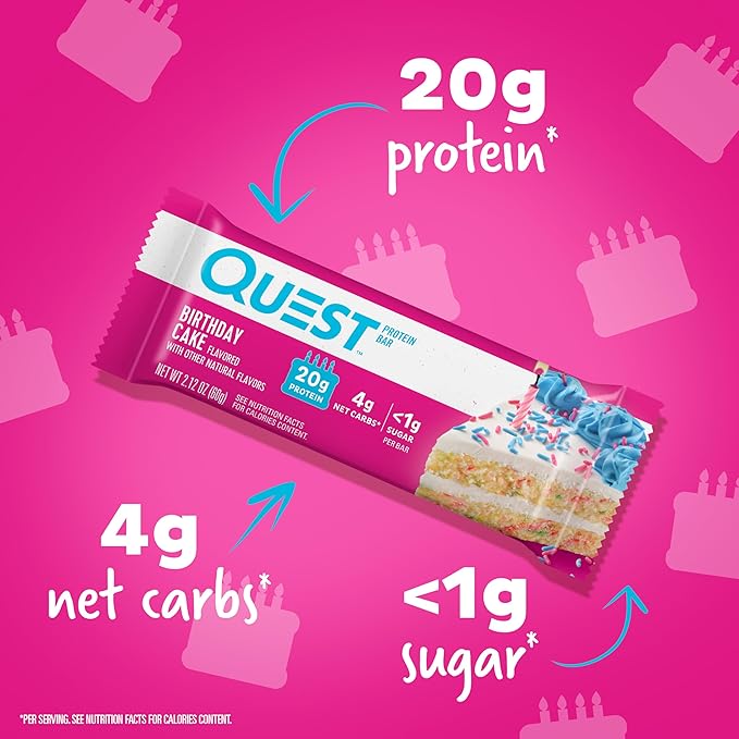 Quest Birthday Cake &amp Cookies &amp Cream Hero Protein Bars 12 Count Each