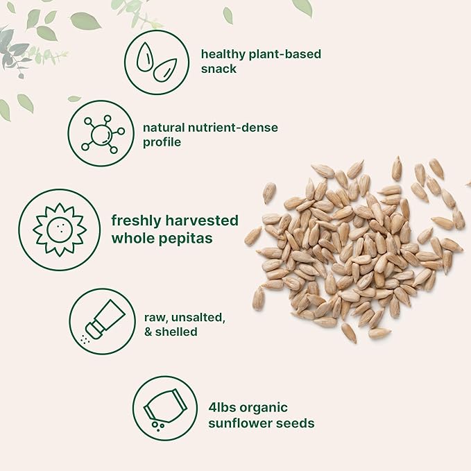 Organic Sunflower Seeds 4lbs | Raw Unsalted &amp Shelled – Whole Kernels | Low Carb Snack | Great for Baking Smoothies &amp Salad Toppings | Non-GMO Vegan Plant Based