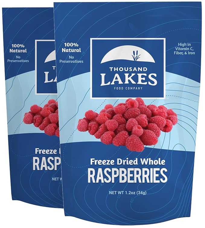Thousand Lakes Freeze Dried Bulk Berries Bundle - 100% Sliced Strawberries 5 oz Whole Raspberries 2-Pack (2.4 oz total) Whole Blueberries 3.5 oz