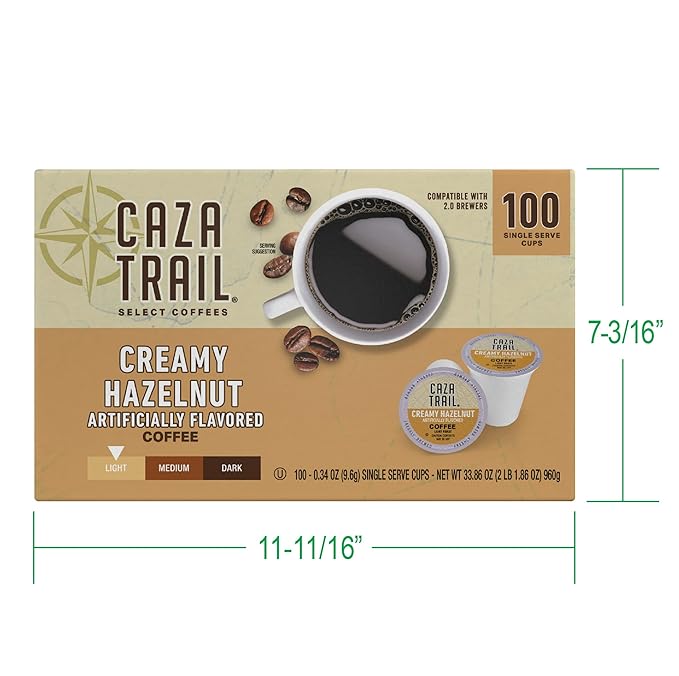 Caza Trail Coffee Pods Creamy Hazelnut Single Serve 100 Count (Pack of 1)(Packaging May Vary)